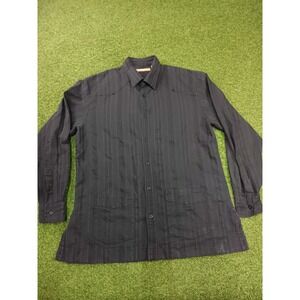 The Havanera Co Western Shirt Mens Large Black‎ Textured Stripe Button Up Cowboy
